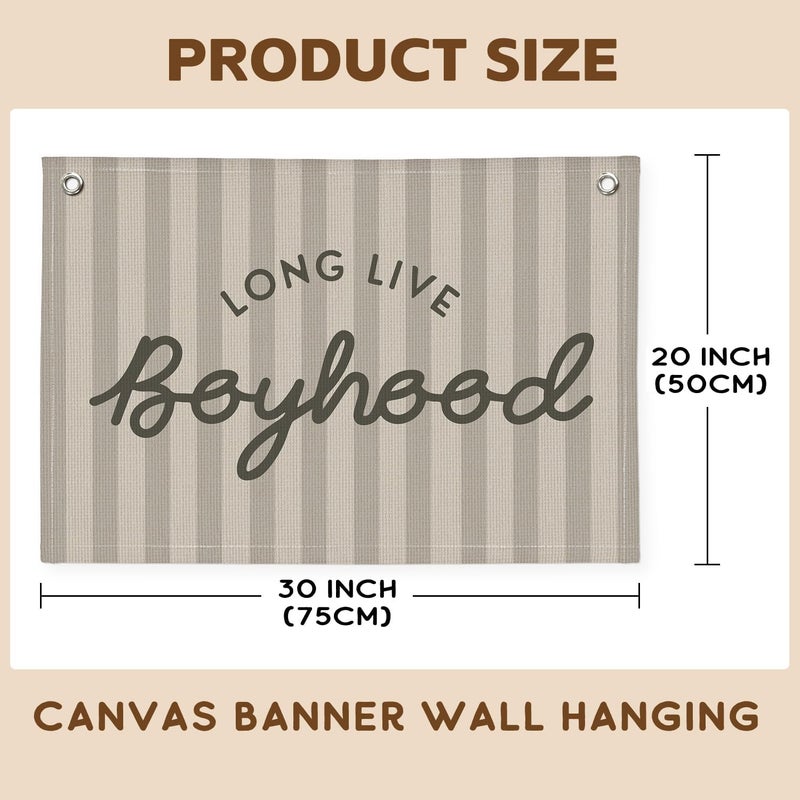 PLKMN Long Live Boyhood Banner, Boy Nursery Decor, Canvas Banner Wall Hanging Flag Decor for Nursery Playroom Toddler Room, Boys Kids Room - Gray - Image 2